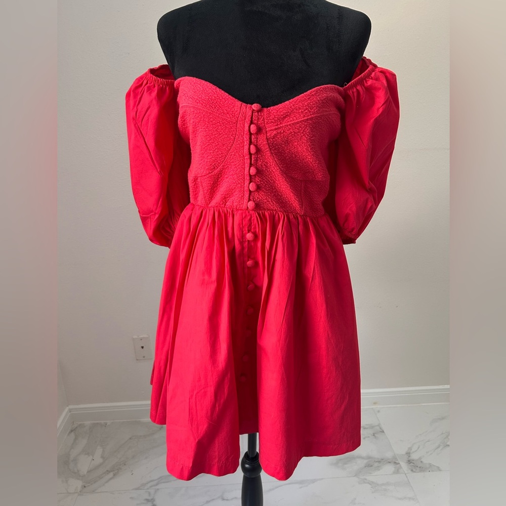 Maeve by Anthropologie Red Mini Dress with Puff Sleeves, Size M, EUC - Picture 5 of 10